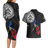 Philippines Strong Couples Matching Long Sleeve Bodycon Dress and Hawaiian Shirt Filipino Map Polynesian Tattoo LT14 - Polynesian Pride