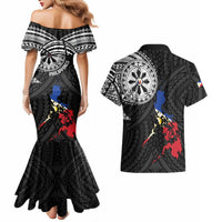 Philippines Strong Couples Matching Mermaid Dress and Hawaiian Shirt Filipino Map Polynesian Tattoo LT14 - Polynesian Pride