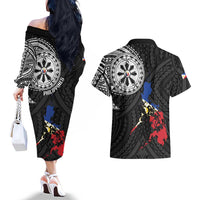 Philippines Strong Couples Matching Off The Shoulder Long Sleeve Dress and Hawaiian Shirt Filipino Map Polynesian Tattoo LT14 - Polynesian Pride