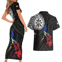 Philippines Strong Couples Matching Short Sleeve Bodycon Dress and Hawaiian Shirt Filipino Map Polynesian Tattoo LT14 - Polynesian Pride