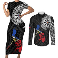 Philippines Strong Couples Matching Short Sleeve Bodycon Dress and Long Sleeve Button Shirt Filipino Map Polynesian Tattoo - Polynesian Pride