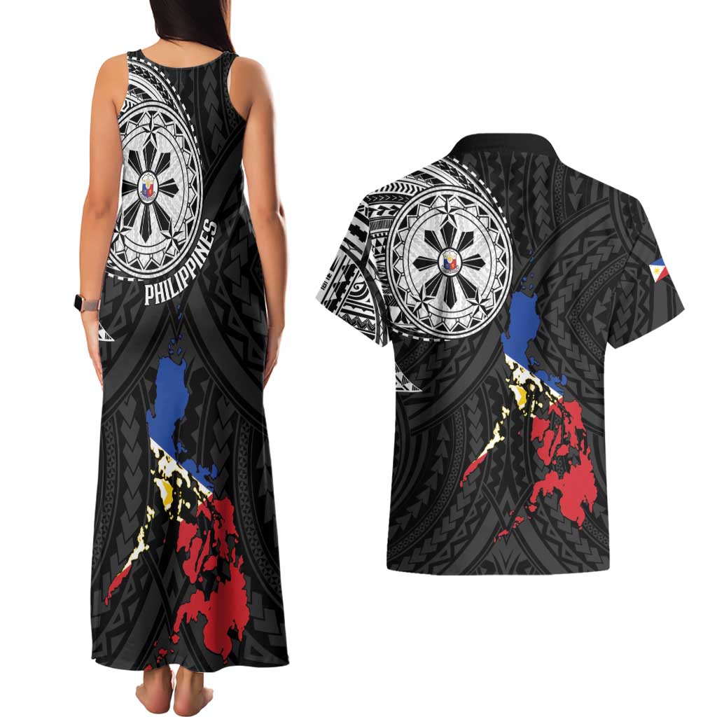 Philippines Strong Couples Matching Tank Maxi Dress and Hawaiian Shirt Filipino Map Polynesian Tattoo LT14 - Polynesian Pride