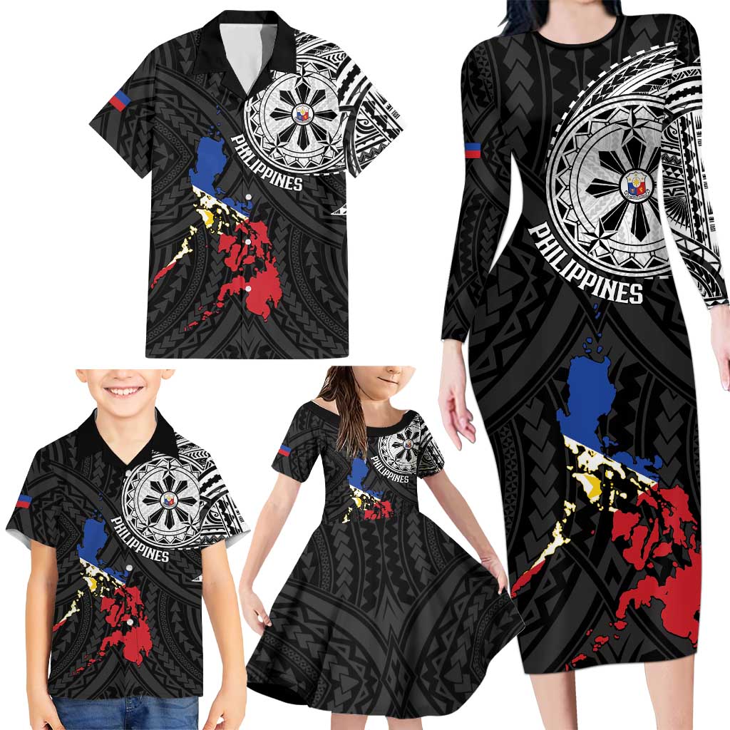 Philippines Strong Family Matching Long Sleeve Bodycon Dress and Hawaiian Shirt Filipino Map Polynesian Tattoo LT14 - Polynesian Pride