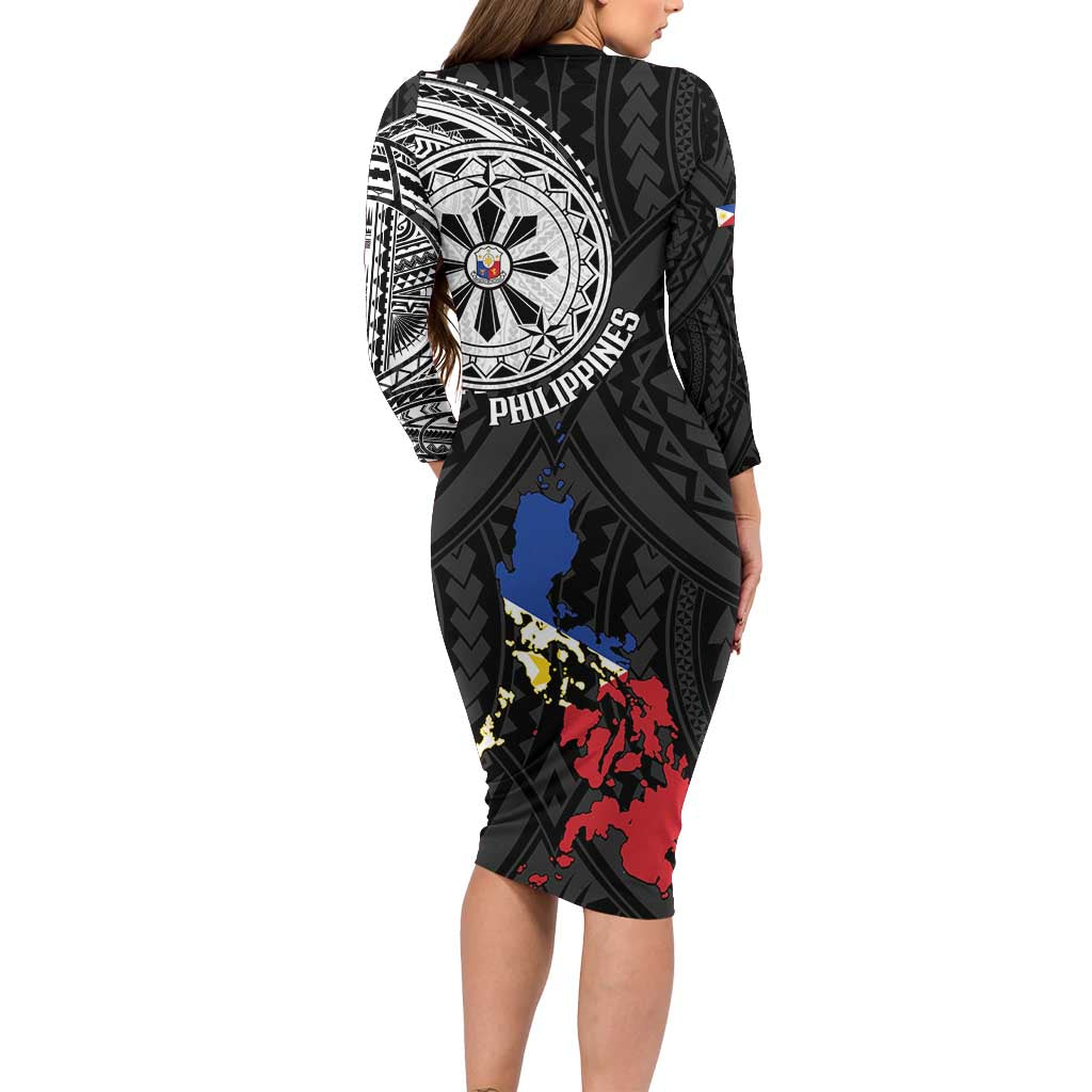 Philippines Strong Family Matching Long Sleeve Bodycon Dress and Hawaiian Shirt Filipino Map Polynesian Tattoo LT14 - Polynesian Pride
