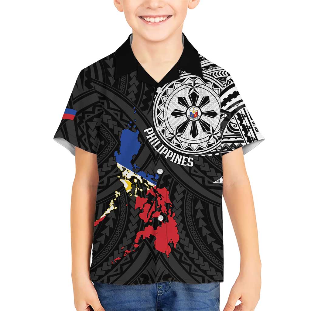 Philippines Strong Family Matching Long Sleeve Bodycon Dress and Hawaiian Shirt Filipino Map Polynesian Tattoo LT14 Son's Shirt Black - Polynesian Pride