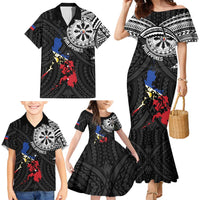 Philippines Strong Family Matching Mermaid Dress and Hawaiian Shirt Filipino Map Polynesian Tattoo LT14 - Polynesian Pride