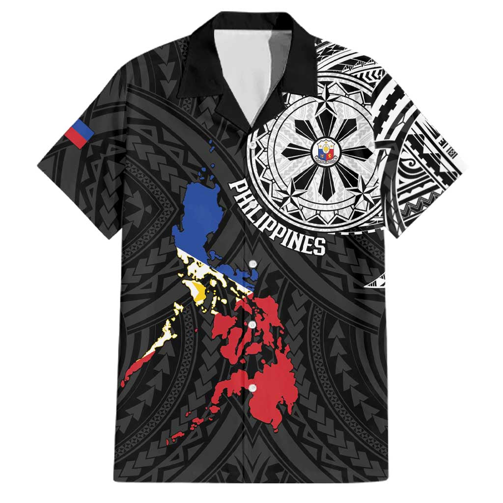 Philippines Strong Family Matching Mermaid Dress and Hawaiian Shirt Filipino Map Polynesian Tattoo LT14 Dad's Shirt - Short Sleeve Black - Polynesian Pride