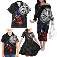Philippines Strong Family Matching Off The Shoulder Long Sleeve Dress and Hawaiian Shirt Filipino Map Polynesian Tattoo LT14 - Polynesian Pride