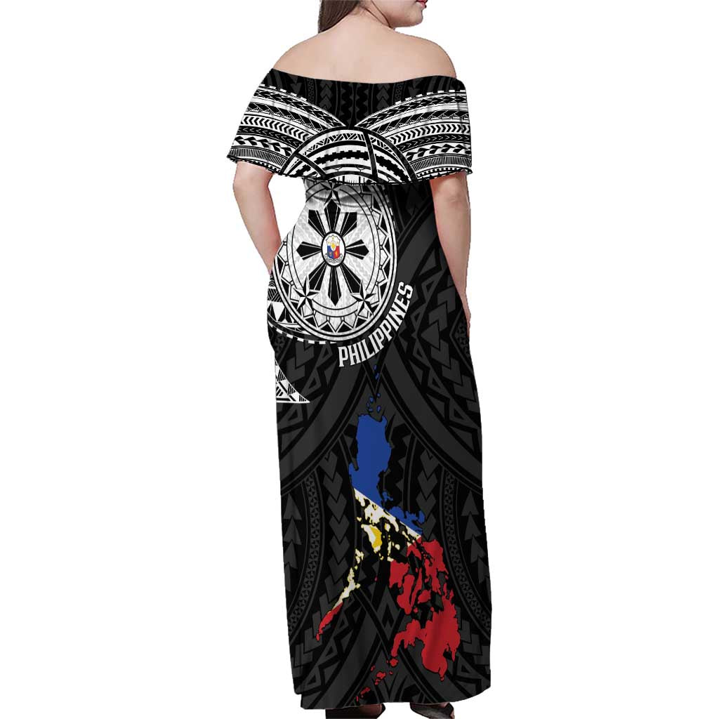 Philippines Strong Family Matching Off Shoulder Maxi Dress and Hawaiian Shirt Filipino Map Polynesian Tattoo LT14 - Polynesian Pride