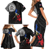 Philippines Strong Family Matching Short Sleeve Bodycon Dress and Hawaiian Shirt Filipino Map Polynesian Tattoo LT14 - Polynesian Pride
