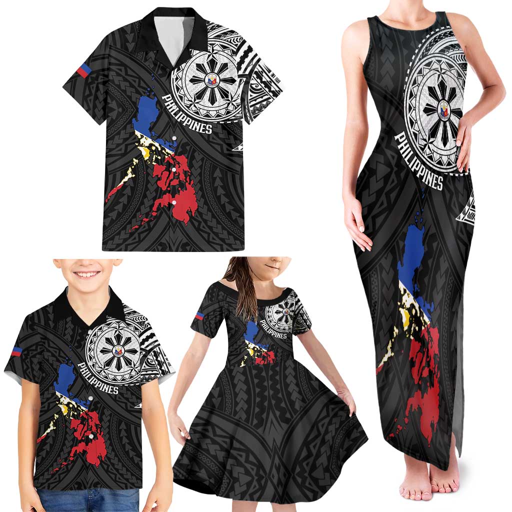 Philippines Strong Family Matching Tank Maxi Dress and Hawaiian Shirt Filipino Map Polynesian Tattoo LT14 - Polynesian Pride