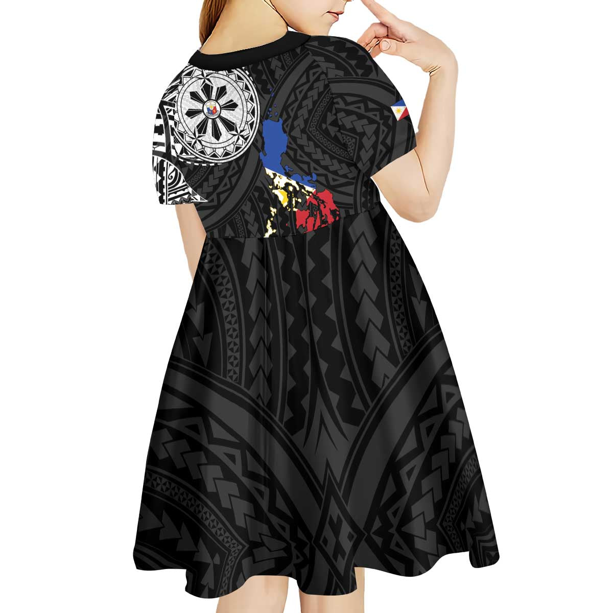 Philippines Strong Kid Short Sleeve Dress Filipino Map Polynesian Tattoo - Polynesian Pride