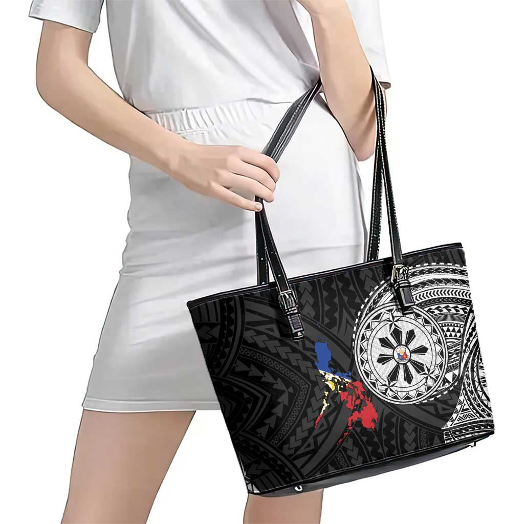 Philippines Strong Leather Tote Bag Filipino Map Polynesian Tattoo - Polynesian Pride