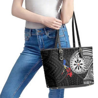 Philippines Strong Leather Tote Bag Filipino Map Polynesian Tattoo - Polynesian Pride