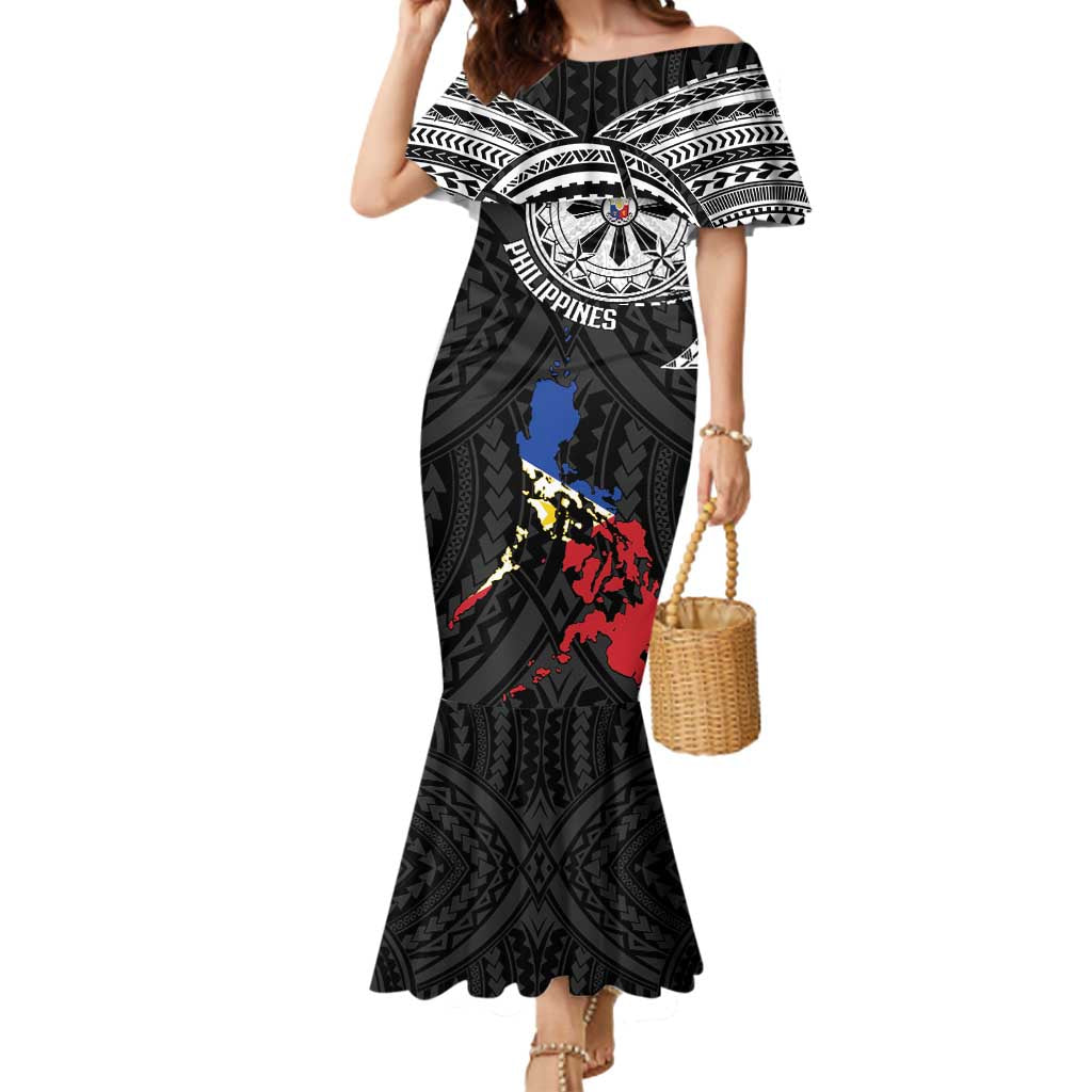 Philippines Strong Mermaid Dress Filipino Map Polynesian Tattoo LT14 Women Black - Polynesian Pride