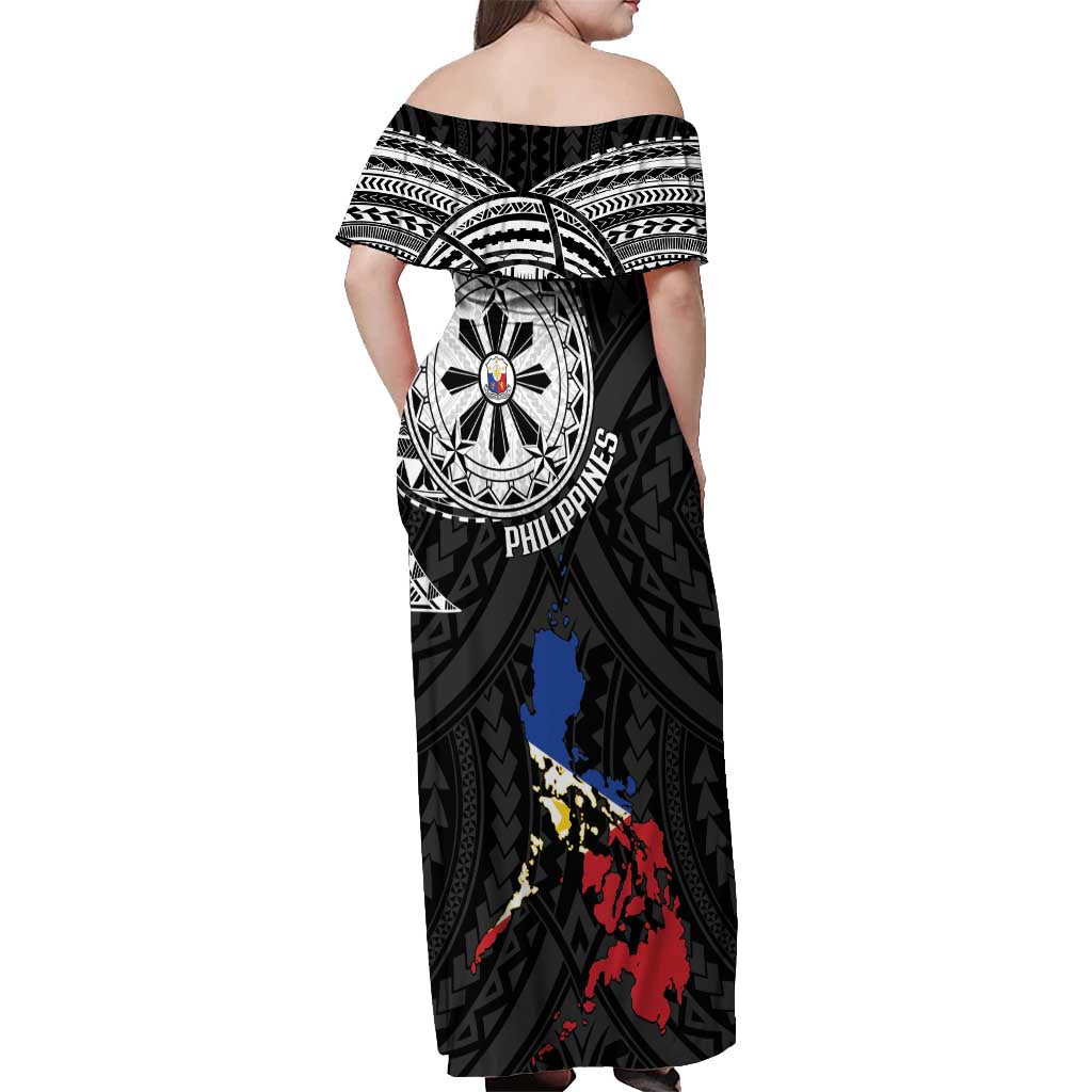 Philippines Strong Off Shoulder Maxi Dress Filipino Map Polynesian Tattoo LT14 - Polynesian Pride