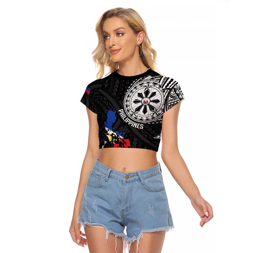 Philippines Strong Raglan Cropped T Shirt Filipino Map Polynesian Tattoo - Polynesian Pride