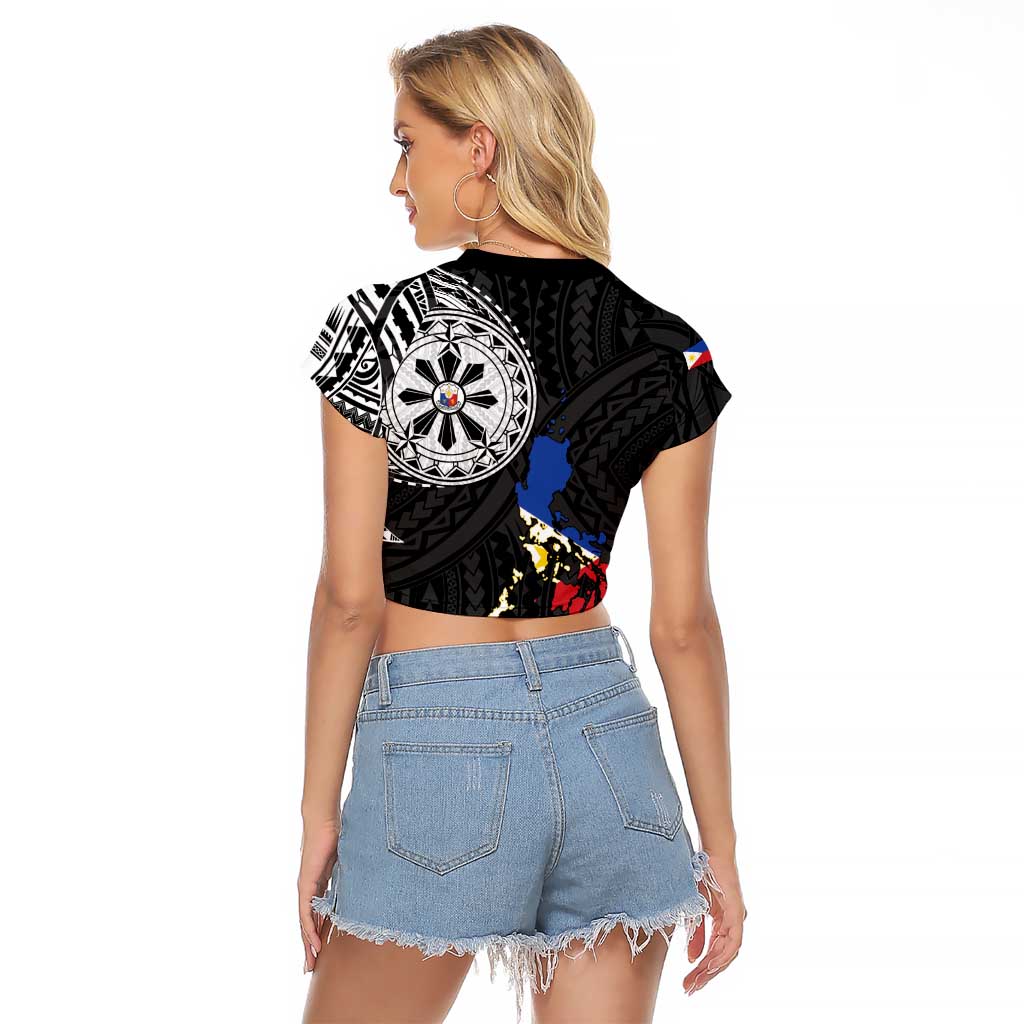 Philippines Strong Raglan Cropped T Shirt Filipino Map Polynesian Tattoo - Polynesian Pride