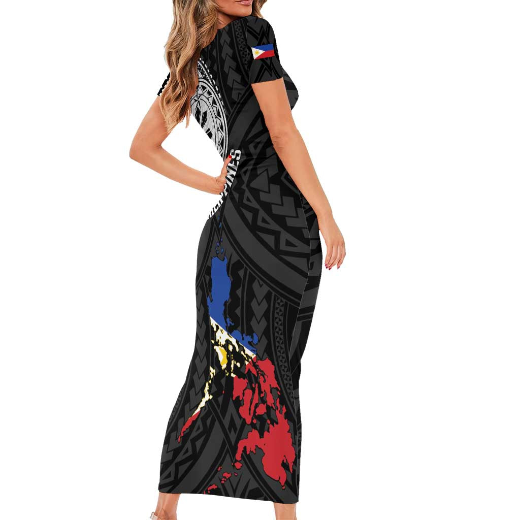 Philippines Strong Short Sleeve Bodycon Dress Filipino Map Polynesian Tattoo - Polynesian Pride
