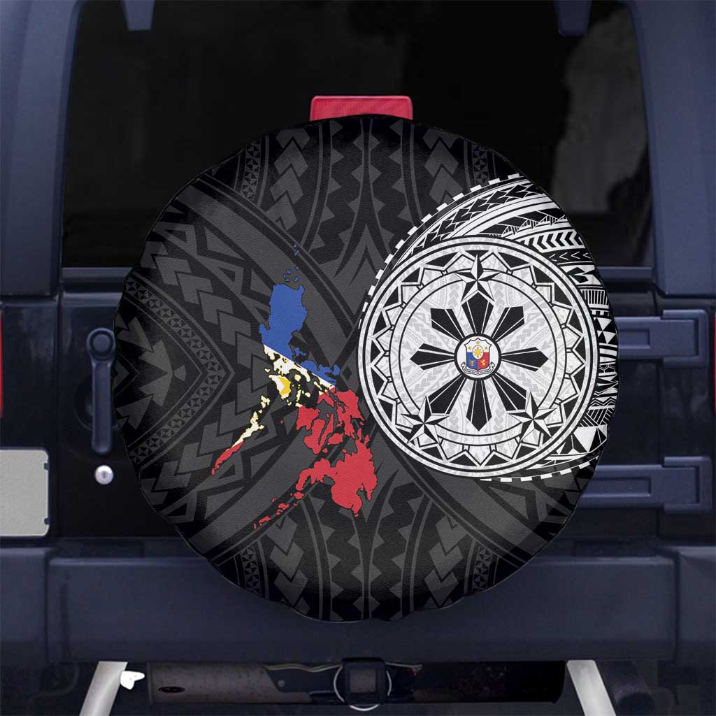 Philippines Strong Spare Tire Cover Filipino Map Polynesian Tattoo LT14 No hole Black - Polynesian Pride