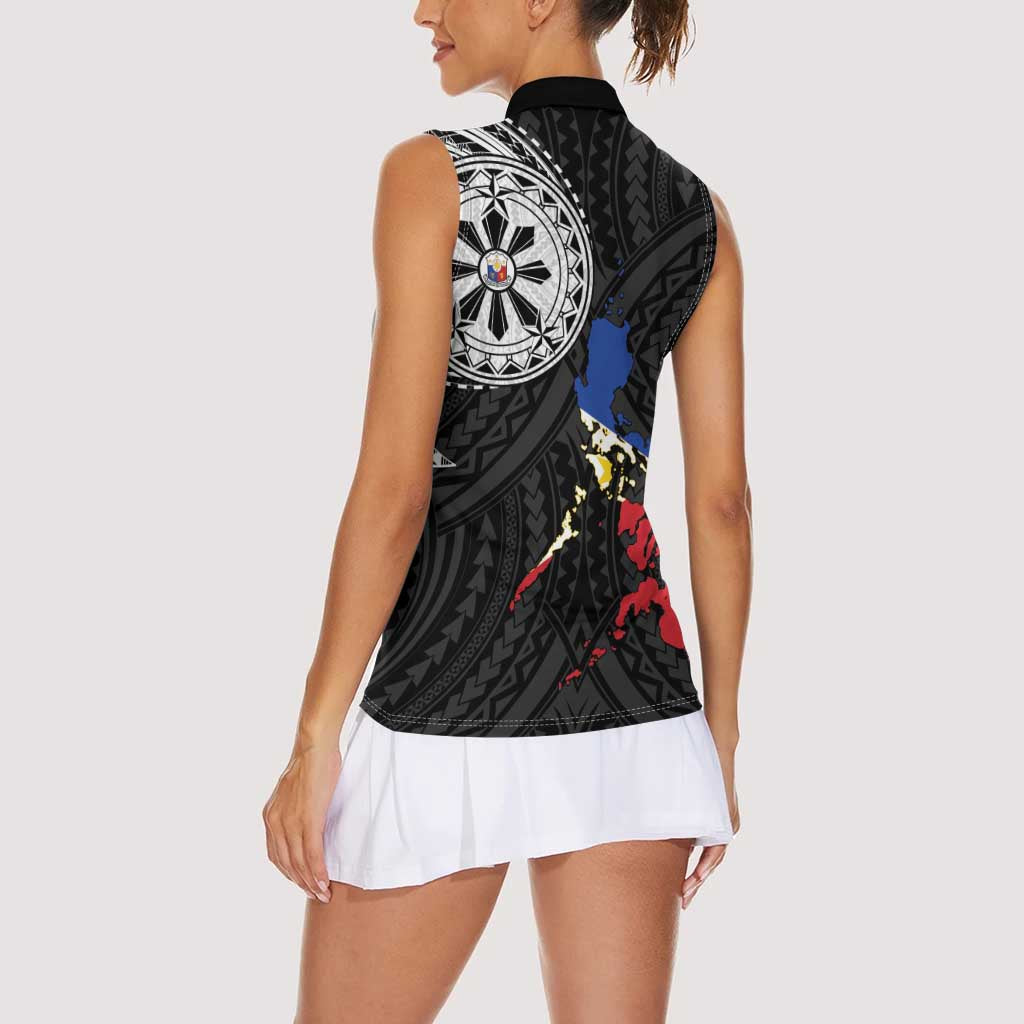 Philippines Strong Women Sleeveless Polo Shirt Filipino Map Polynesian Tattoo - Polynesian Pride