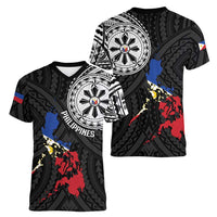 Philippines Strong Women V-Neck T-Shirt Filipino Map Polynesian Tattoo LT14 - Polynesian Pride