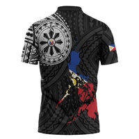 Philippines Strong Zipper Polo Shirt Filipino Map Polynesian Tattoo - Polynesian Pride