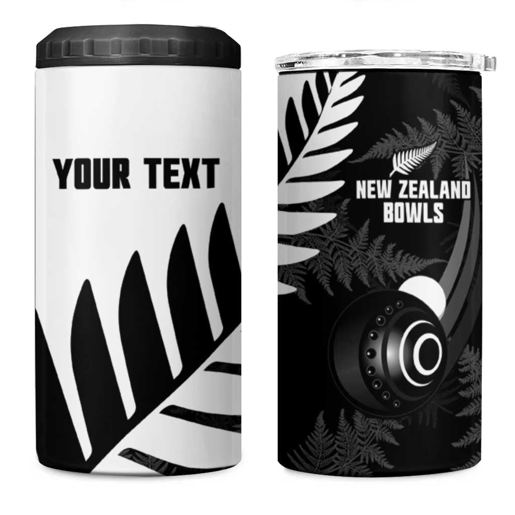 New Zealand Lawn Bowls Custom 4 in 1 Can Cooler Tumbler Aotearoa Silver Fern LT14 One Size: 16 oz Black - Polynesian Pride