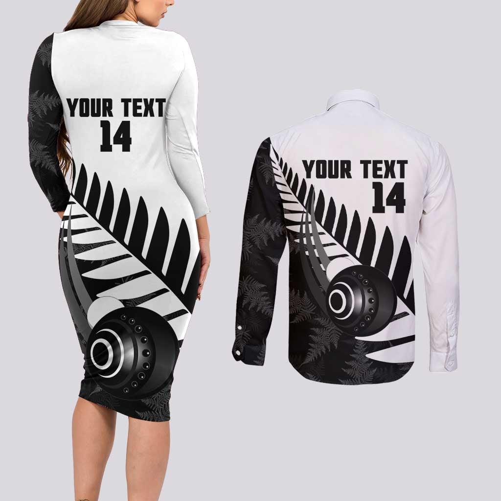 New Zealand Lawn Bowls Custom Couples Matching Long Sleeve Bodycon Dress and Long Sleeve Button Shirt Aotearoa Silver Fern LT14 - Polynesian Pride