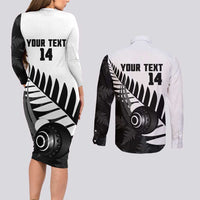 New Zealand Lawn Bowls Custom Couples Matching Long Sleeve Bodycon Dress and Long Sleeve Button Shirt Aotearoa Silver Fern LT14 - Polynesian Pride