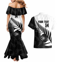 New Zealand Lawn Bowls Custom Couples Matching Mermaid Dress and Hawaiian Shirt Aotearoa Silver Fern LT14 - Polynesian Pride