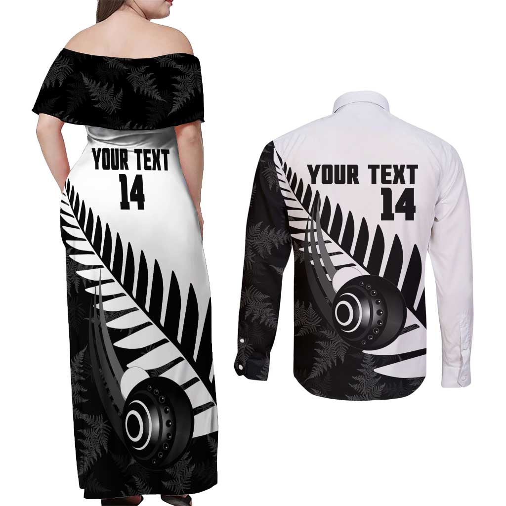 New Zealand Lawn Bowls Custom Couples Matching Off Shoulder Maxi Dress and Long Sleeve Button Shirt Aotearoa Silver Fern LT14 - Polynesian Pride