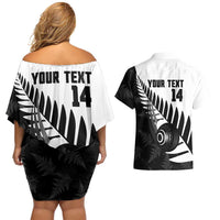 New Zealand Lawn Bowls Custom Couples Matching Off Shoulder Short Dress and Hawaiian Shirt Aotearoa Silver Fern LT14 - Polynesian Pride