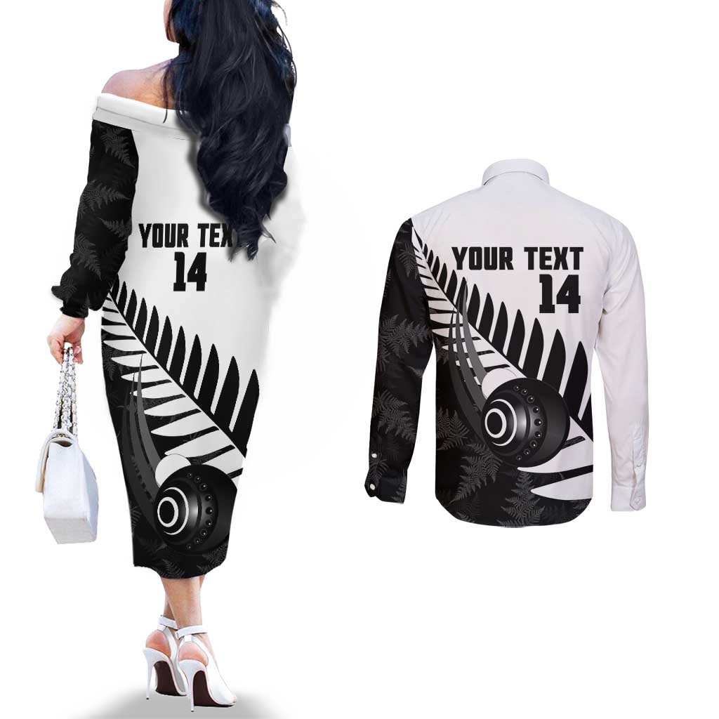 New Zealand Lawn Bowls Custom Couples Matching Off The Shoulder Long Sleeve Dress and Long Sleeve Button Shirt Aotearoa Silver Fern LT14 - Polynesian Pride