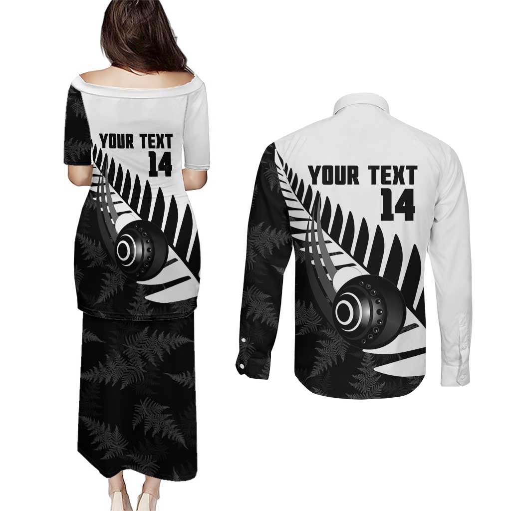 New Zealand Lawn Bowls Custom Couples Matching Puletasi and Long Sleeve Button Shirt Aotearoa Silver Fern LT14 - Polynesian Pride
