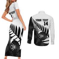 New Zealand Lawn Bowls Custom Couples Matching Short Sleeve Bodycon Dress and Long Sleeve Button Shirt Aotearoa Silver Fern LT14 - Polynesian Pride