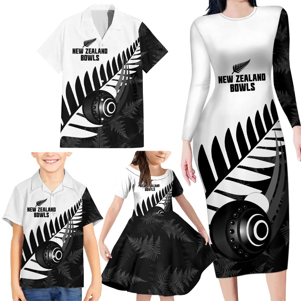 New Zealand Lawn Bowls Custom Family Matching Long Sleeve Bodycon Dress and Hawaiian Shirt Aotearoa Silver Fern LT14 - Polynesian Pride