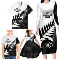 New Zealand Lawn Bowls Custom Family Matching Long Sleeve Bodycon Dress and Hawaiian Shirt Aotearoa Silver Fern LT14 - Polynesian Pride