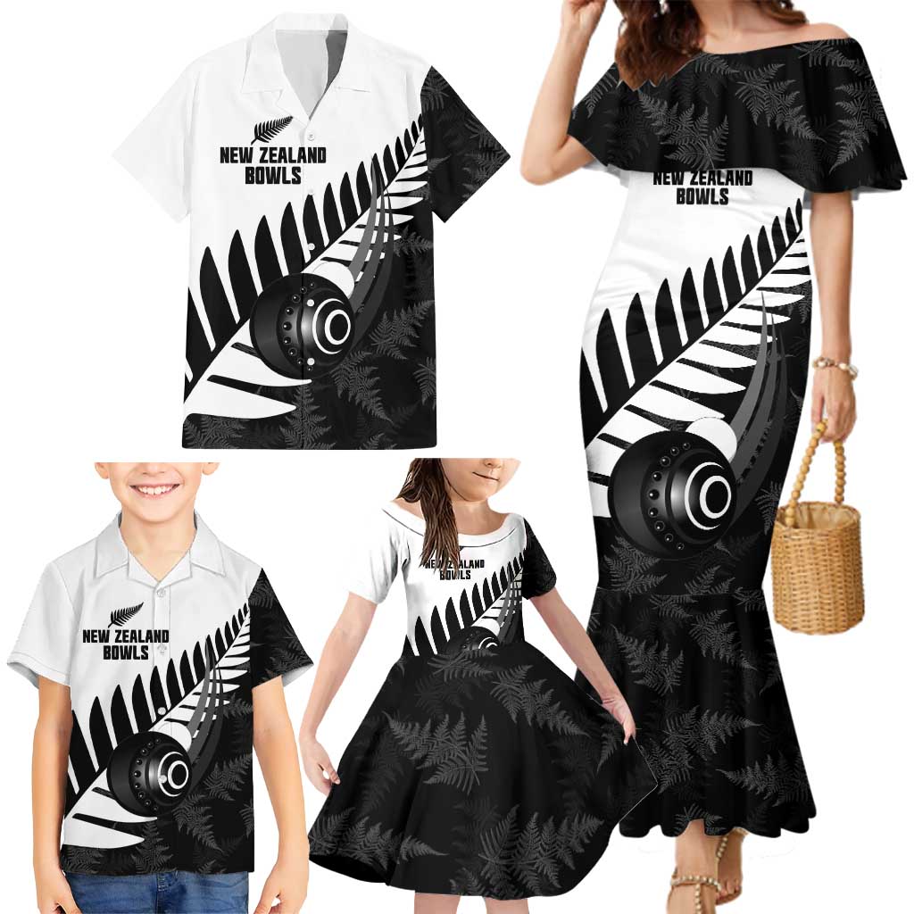 New Zealand Lawn Bowls Custom Family Matching Mermaid Dress and Hawaiian Shirt Aotearoa Silver Fern LT14 - Polynesian Pride