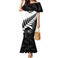 New Zealand Lawn Bowls Custom Family Matching Mermaid Dress and Hawaiian Shirt Aotearoa Silver Fern LT14 Mom's Dress Black - Polynesian Pride