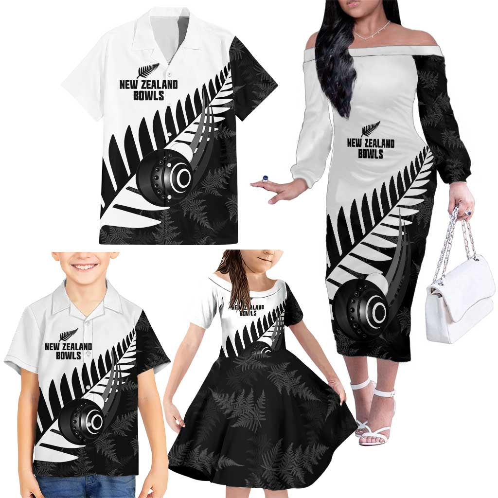 New Zealand Lawn Bowls Custom Family Matching Off The Shoulder Long Sleeve Dress and Hawaiian Shirt Aotearoa Silver Fern LT14 - Polynesian Pride