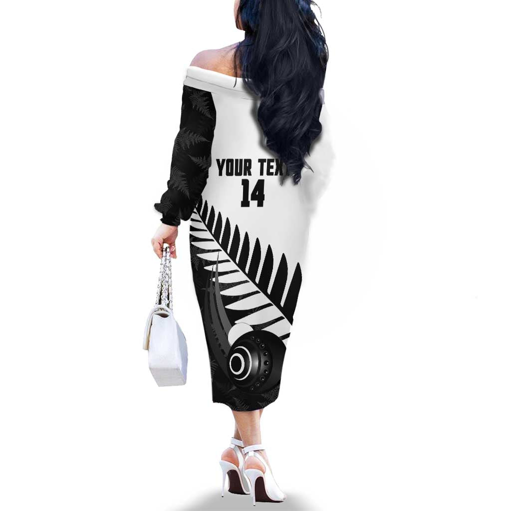 New Zealand Lawn Bowls Custom Family Matching Off The Shoulder Long Sleeve Dress and Hawaiian Shirt Aotearoa Silver Fern LT14 - Polynesian Pride