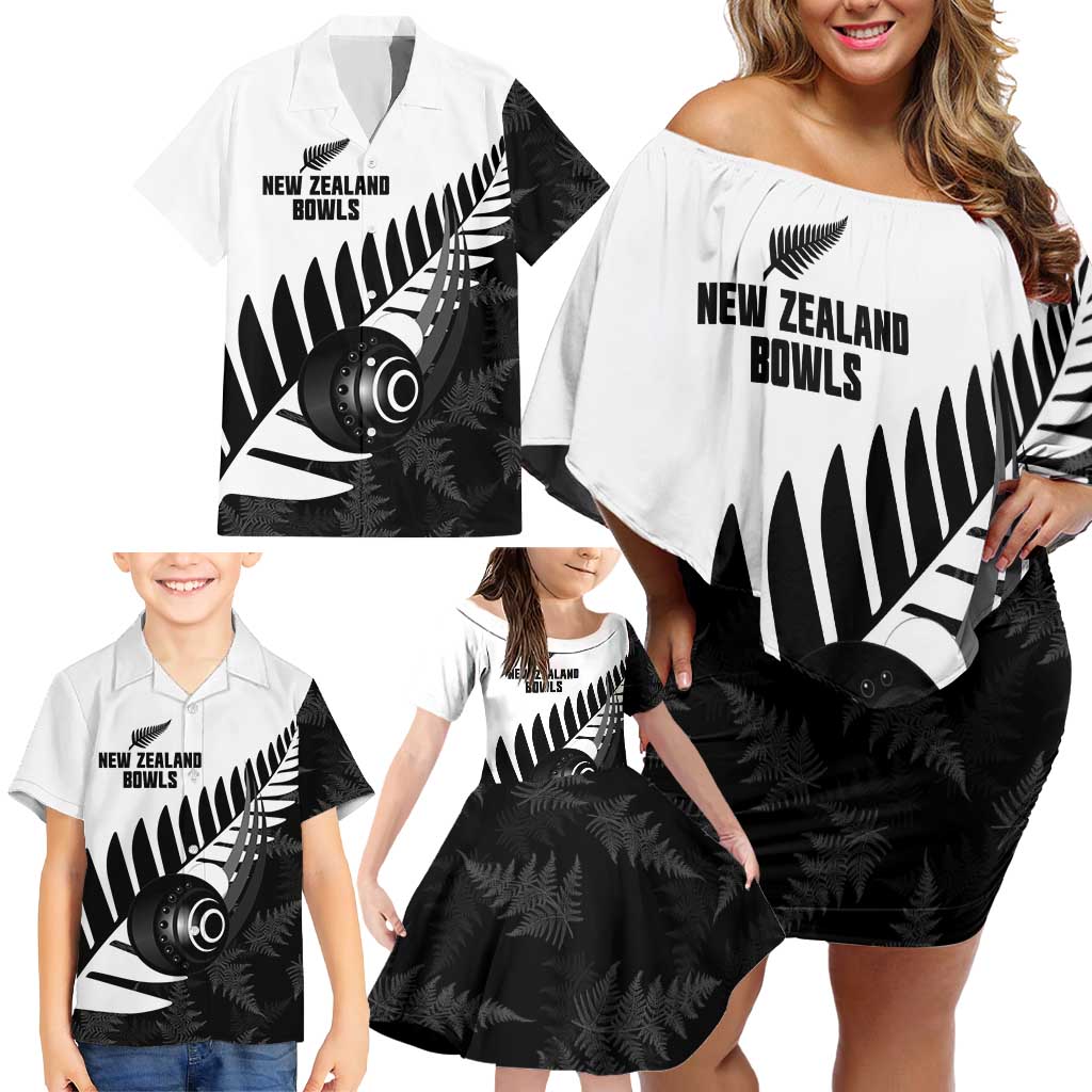 New Zealand Lawn Bowls Custom Family Matching Off Shoulder Short Dress and Hawaiian Shirt Aotearoa Silver Fern LT14 - Polynesian Pride
