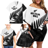 New Zealand Lawn Bowls Custom Family Matching Off Shoulder Short Dress and Hawaiian Shirt Aotearoa Silver Fern LT14 - Polynesian Pride