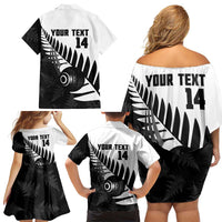 New Zealand Lawn Bowls Custom Family Matching Off Shoulder Short Dress and Hawaiian Shirt Aotearoa Silver Fern LT14 - Polynesian Pride