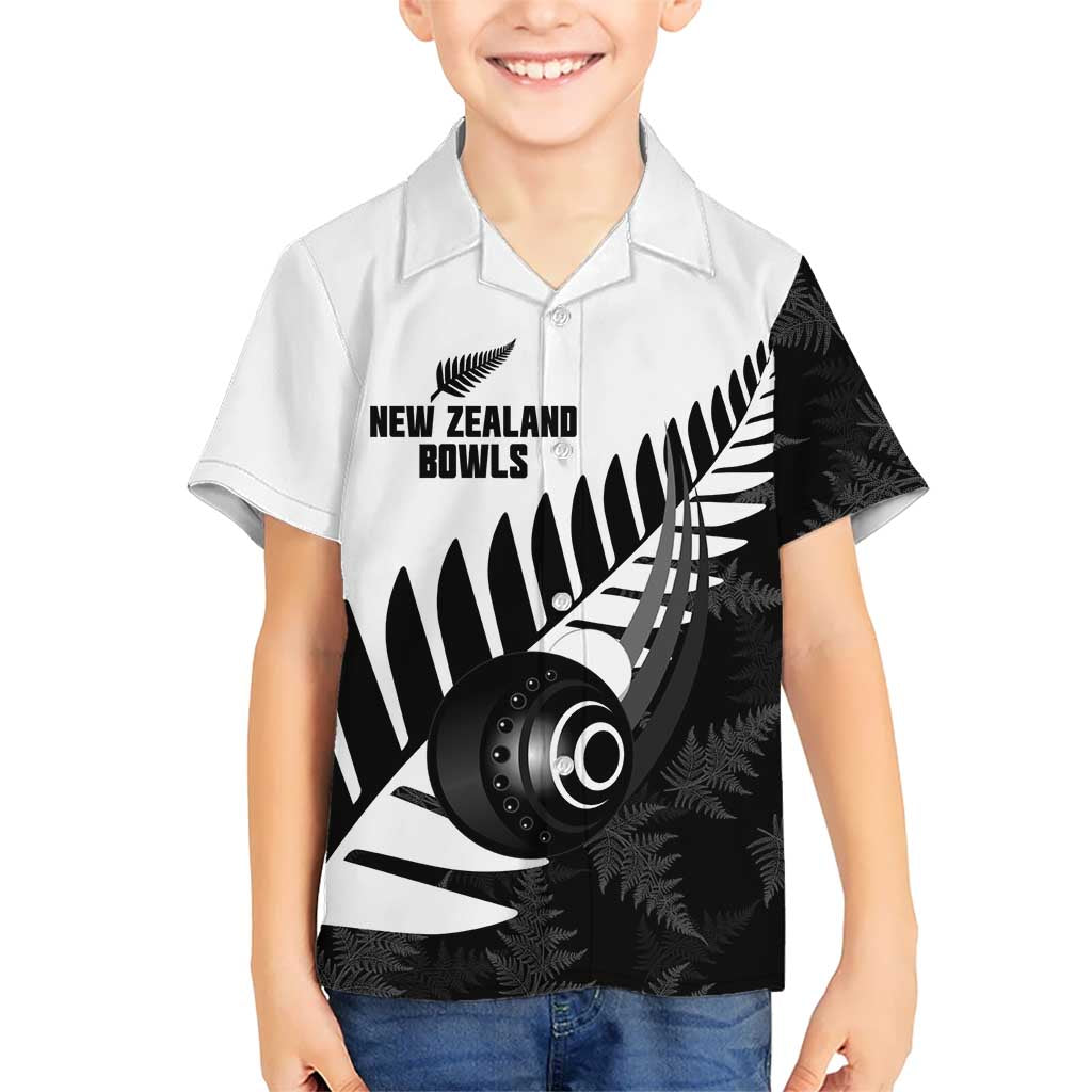 New Zealand Lawn Bowls Custom Family Matching Puletasi and Hawaiian Shirt Aotearoa Silver Fern LT14 Son's Shirt Black - Polynesian Pride
