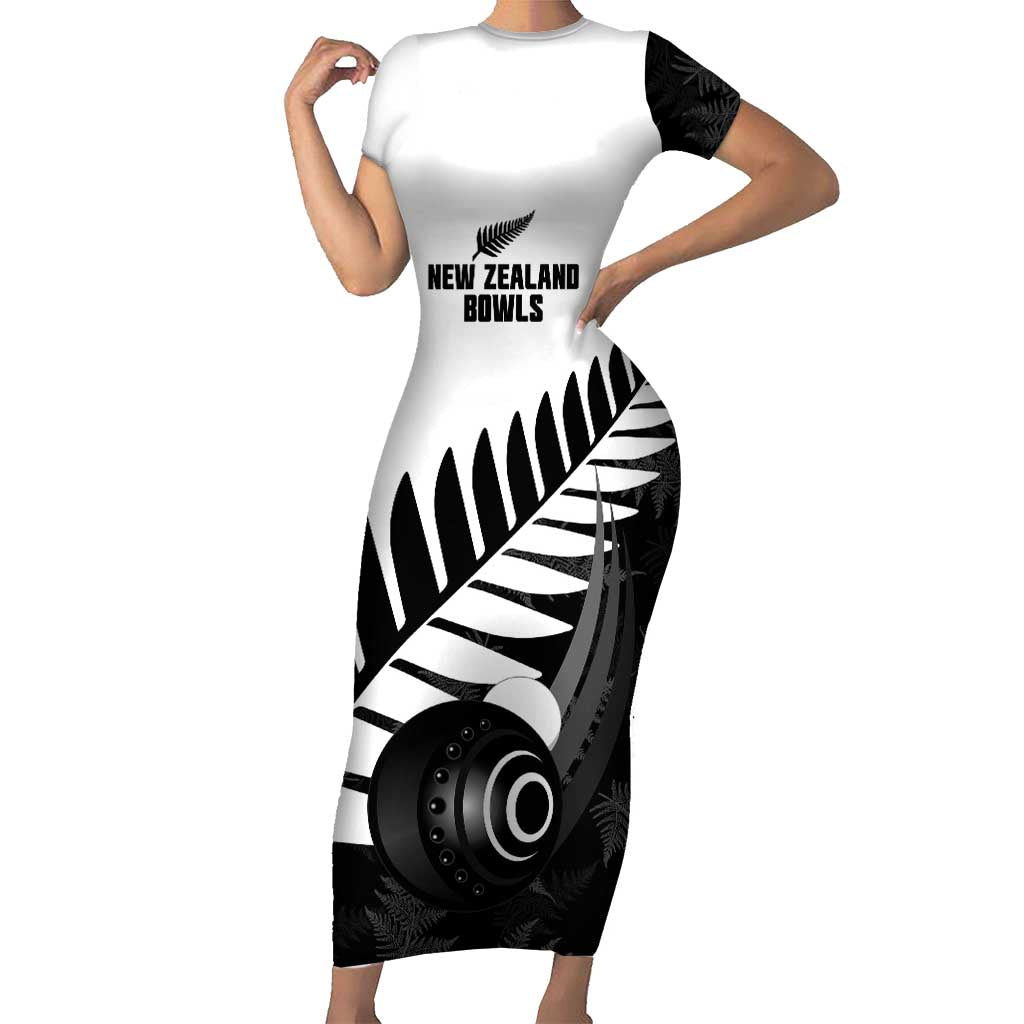 New Zealand Lawn Bowls Custom Family Matching Short Sleeve Bodycon Dress and Hawaiian Shirt Aotearoa Silver Fern LT14 Mom's Dress Black - Polynesian Pride