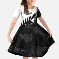 New Zealand Lawn Bowls Custom Family Matching Tank Maxi Dress and Hawaiian Shirt Aotearoa Silver Fern LT14 Daughter's Dress Black - Polynesian Pride