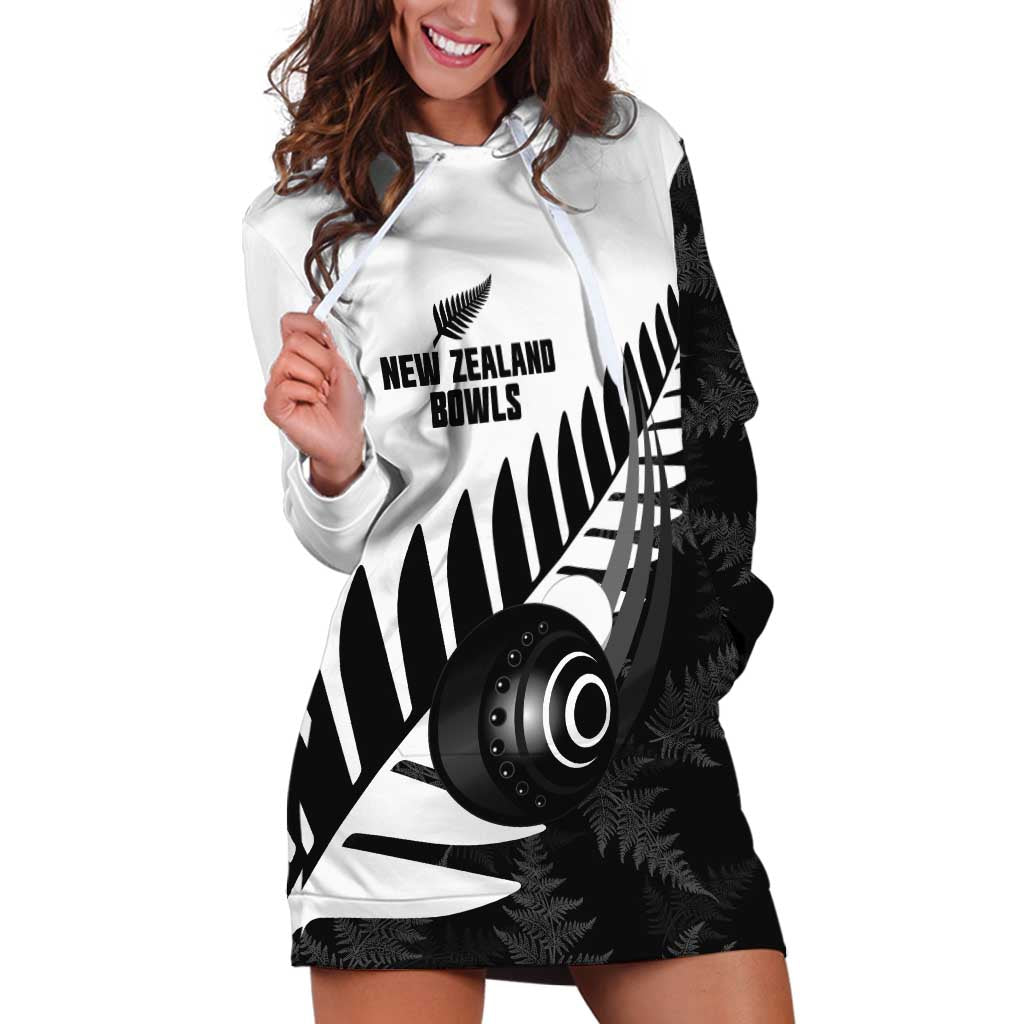 New Zealand Lawn Bowls Custom Hoodie Dress Aotearoa Silver Fern LT14 Black - Polynesian Pride