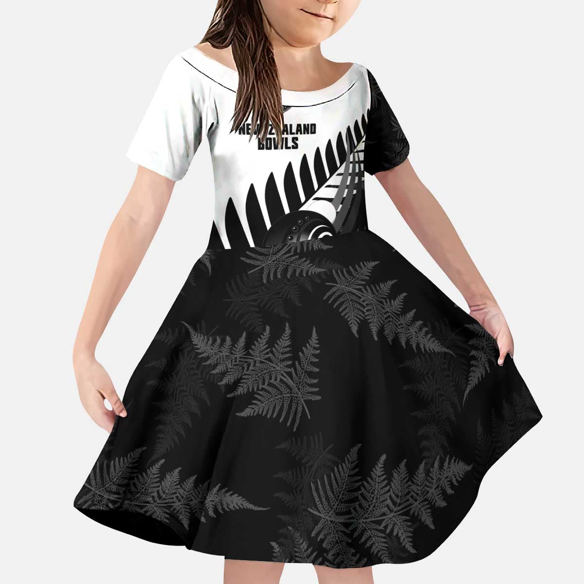 New Zealand Lawn Bowls Custom Kid Short Sleeve Dress Aotearoa Silver Fern - Polynesian Pride